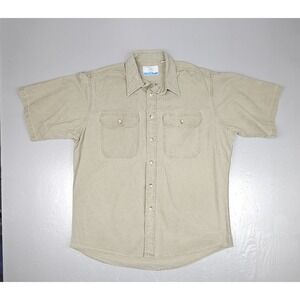 Vintage 70's Sears Perma-Prest Button Up Shirt Mens XL Tan Made in USA‎
